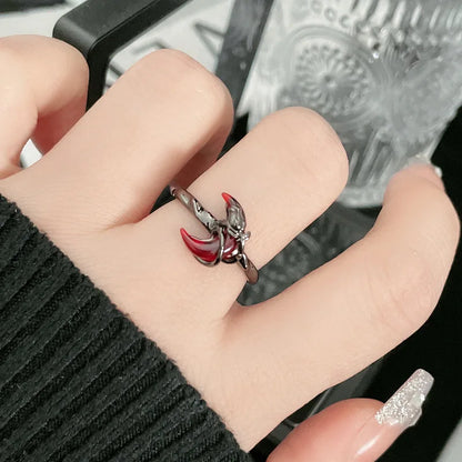 Y2K Moon Rose Ring Irregular Black Women Neo Gothic Hot Girl Design Sense Ring Anime Deep Red Moon Aesthetics Ring Jewelry Gift 02 red