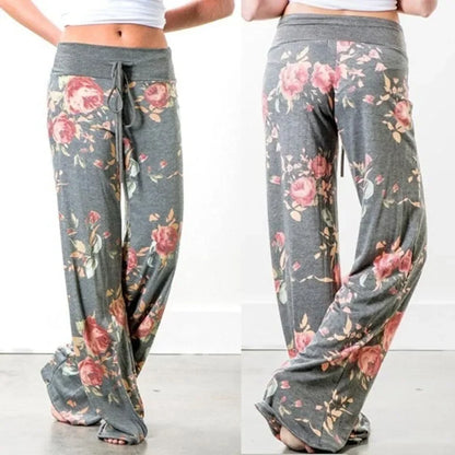 S-8XL Fashion Women Casual Loose Stretch Printing Long Wide Leg Yoga Pants Drawstring Lounge Pants Pajama Pants