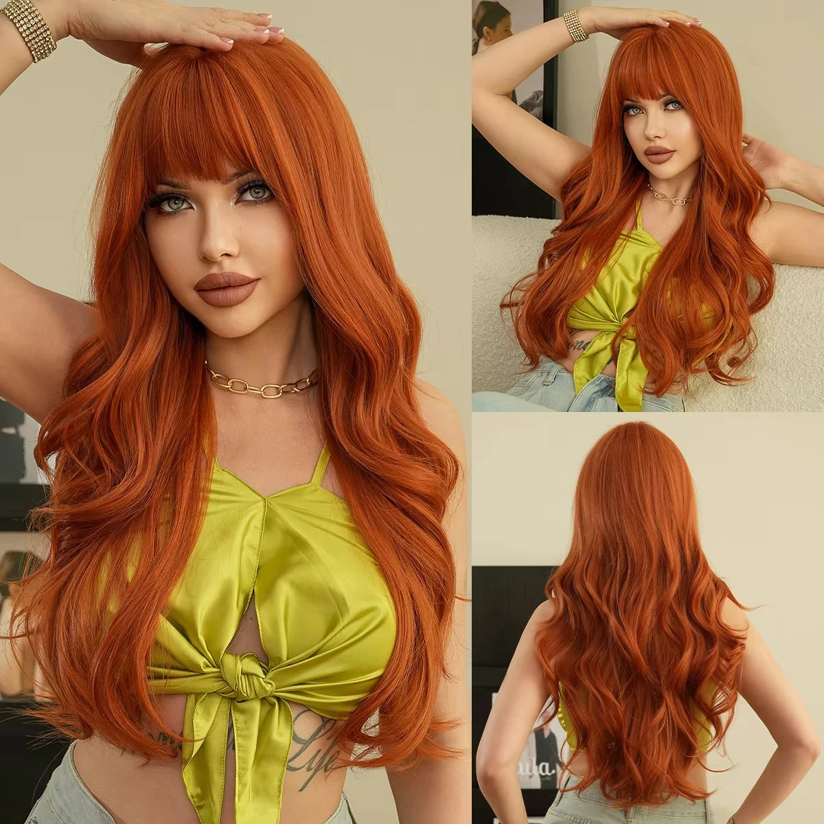 Light golden synthetic wig with big waves for Halloween party, cosplay wig, everyday wig, high-temperature hair silk wig set Badiee Stylez