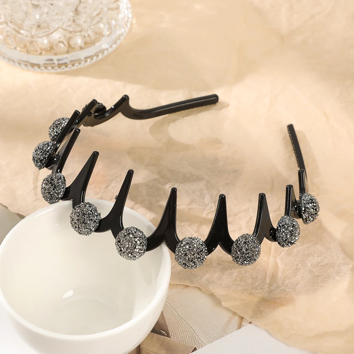 Flower Rhinestone Wave Hairband Headbands Hair Hoops Women Korean Retro Hair Hoops Face Wash Hairpin Fluffy Texture Toothed Comb cb7328a