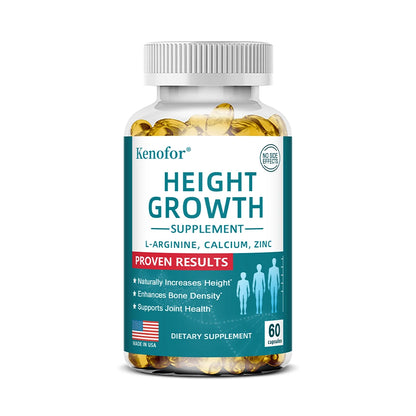 Natural Height Growth Calcium Vitamin D Supplement Vegetarian Capsules, Increase Bone Strength, Height Promoter Capsules Adults 60 count-1 bottle