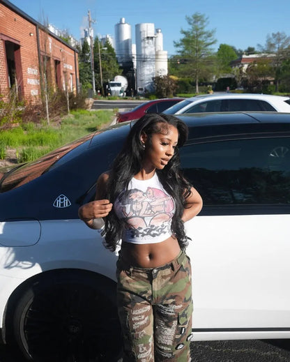 Retro Y2K trendy cartoon pattern printed design women T-shirt Harajuku Gothic rock shirt versatile high street round-neck vest