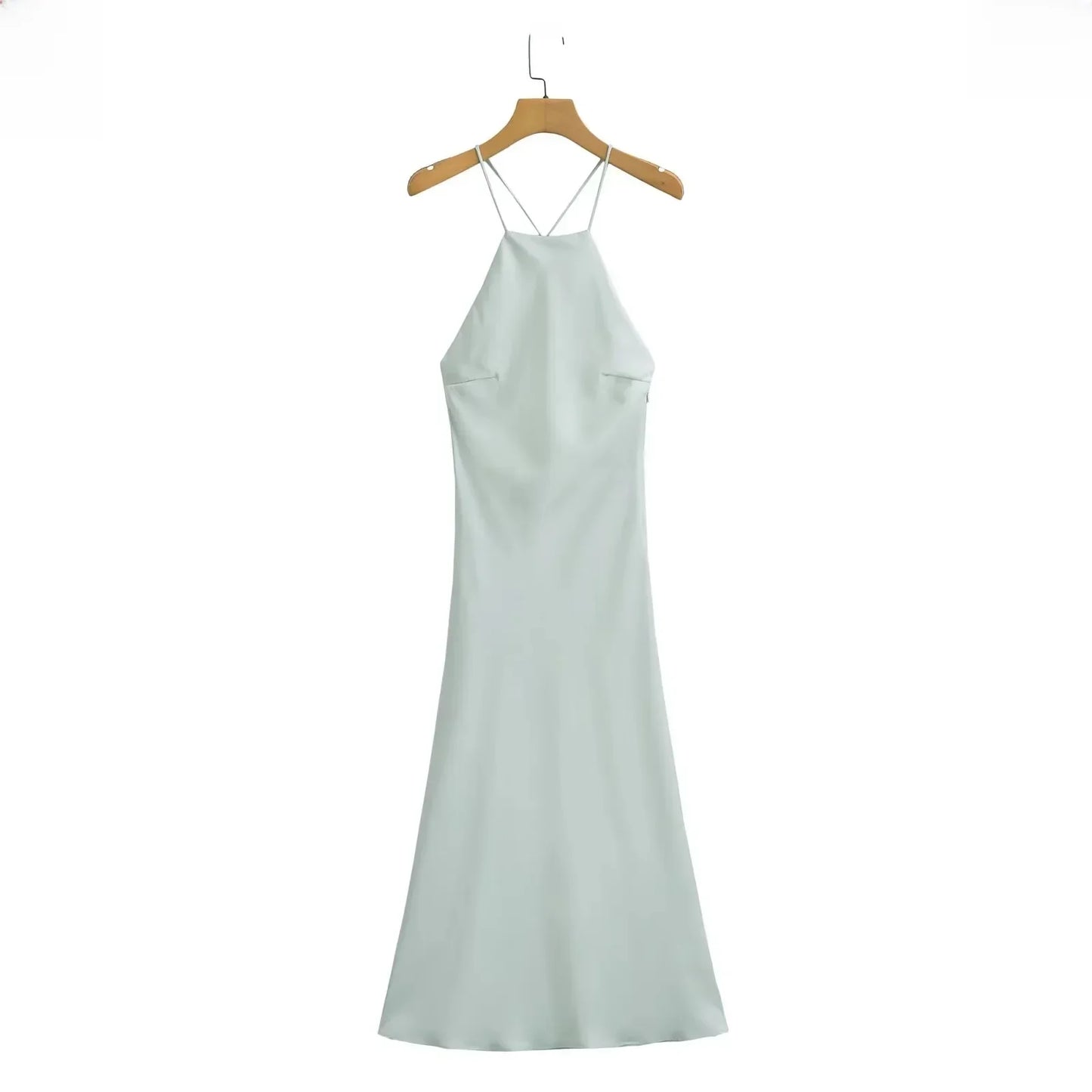 2023 Summer New Women's Dress Tanksilk-satin Feeling Sleeveless Dress 9588 Western Style Fashion Light Green