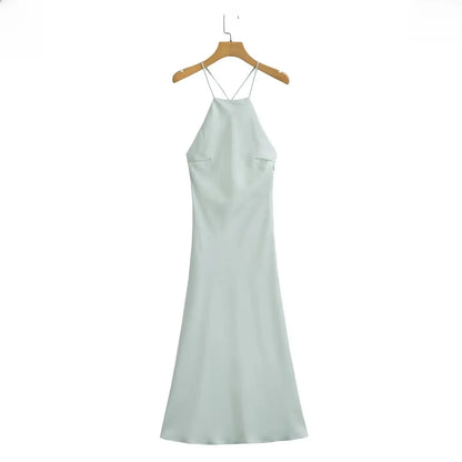 2023 Summer New Women's Dress Tanksilk-satin Feeling Sleeveless Dress 9588 Western Style Fashion Light Green