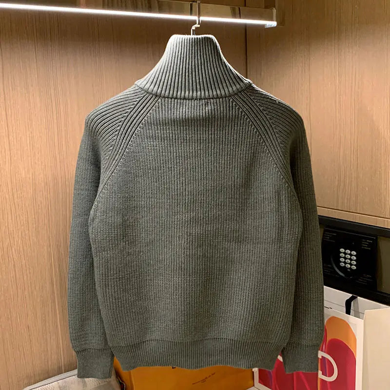 2025 Trendy Brand Solid Color Half Turtleneck Sweater for Men in Winter Personalized Side Zipper Sweater Design Warm Top Badiee Stylez