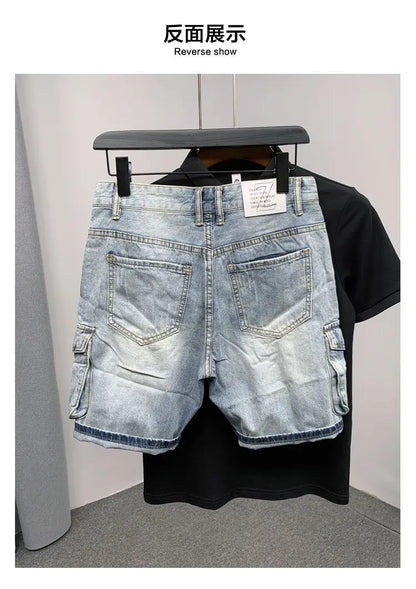 Summer 2023 New Luxury Men's Shorts Korean Style Streetwear Short Jeans with Designer Large Pockets Cargo Casual Denim Shorts