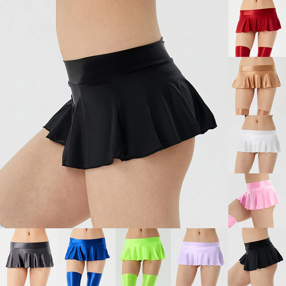 Women's Erotic Super Short Skirts Night Dress Wet Look Party Mini Skirt Sexy Lingerie Wine Red Pink Black