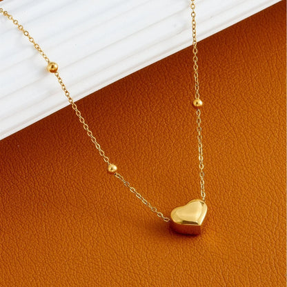 Elegant 3D Heart Pendant Bead Chain Necklace Waterproof Stainless Steel Gold-Plated Fashion Jewelry Birthday Engagement Gifts Badiee Stylez