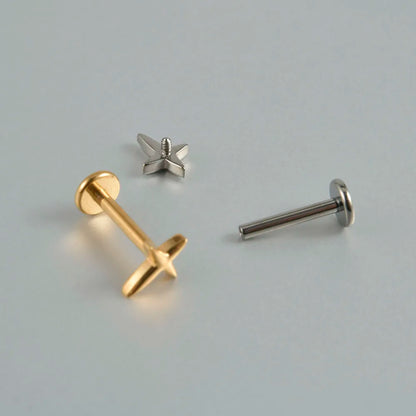 ASTM F136 Solid Titanium Internally Threaded Cross Cz Cartilage Earrings Stud Helix Tragus Lobe Piercing Labret Lip Ring Jewelry