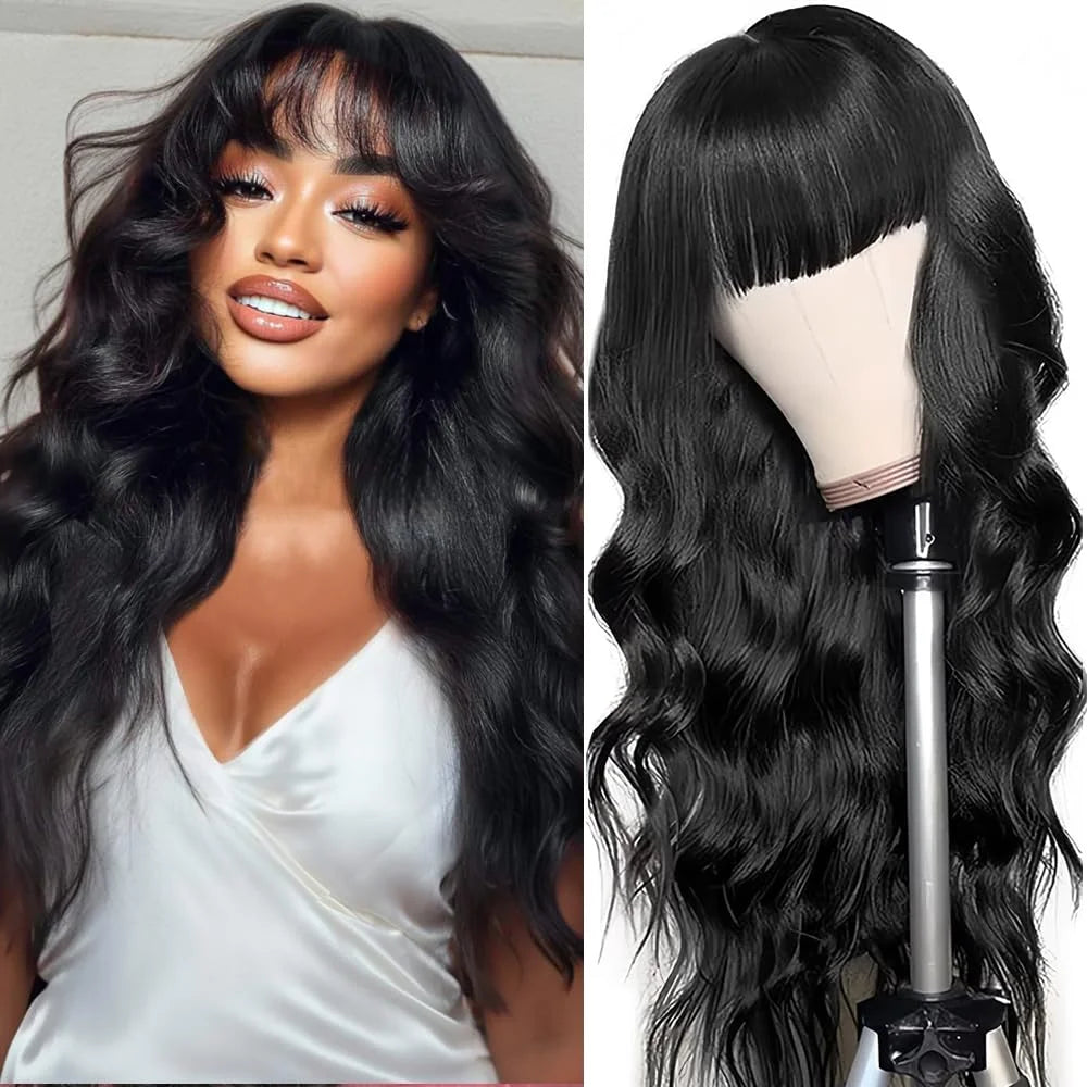 3X1 Glueless Wigs Human Hair with Bangs Body Wave Human Hair Wig with Bangs 3X1 Bleached Knots Lace Front Wig for Black Women Badiee Stylez