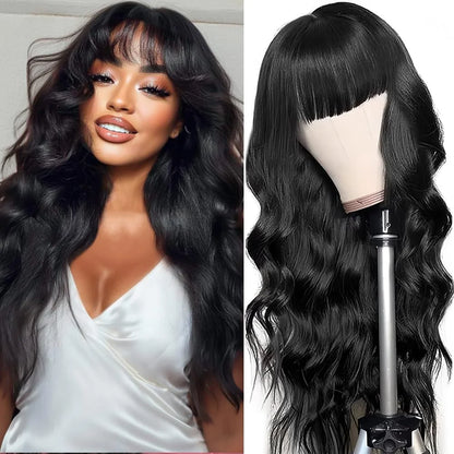 3X1 Glueless Wigs Human Hair with Bangs Body Wave Human Hair Wig with Bangs 3X1 Bleached Knots Lace Front Wig for Black Women Badiee Stylez