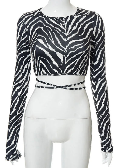 Sexy Backless Lace ups Pullover Tees Women Autumn Black O-neck Slim Longsleeve Short T-Shirt 2