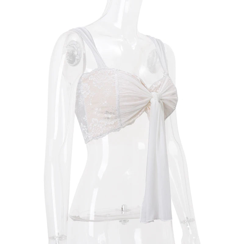 Candyhot Sexy Mesh Perspective Crop Tops Summer Y2K Lace Low cut Slim Strap Top High Street Fashion Nightclub Top Women's Wear