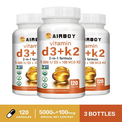 Vitamin D3 + K2 - Promotes Calcium Absorption, Bone and Joint Health, and Boosts ImmunitySupplements 120 Capsule-3bottles