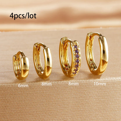 4PCS Set Stainless Steel Huggie Minimal Hoop Earrings 6/8/10mm Crystal Zirconia Helix Tragus Cartilage Earrings Piercing Jewelry Badiee Stylez