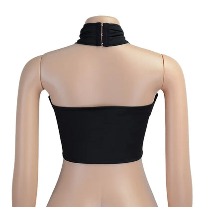 Sexy Cross Halter Corset Tank Tops Y2K Fashion Black Hollow Out Camis Women Tube Tops Backless Slim Crop Top 2024 Woman Clothing