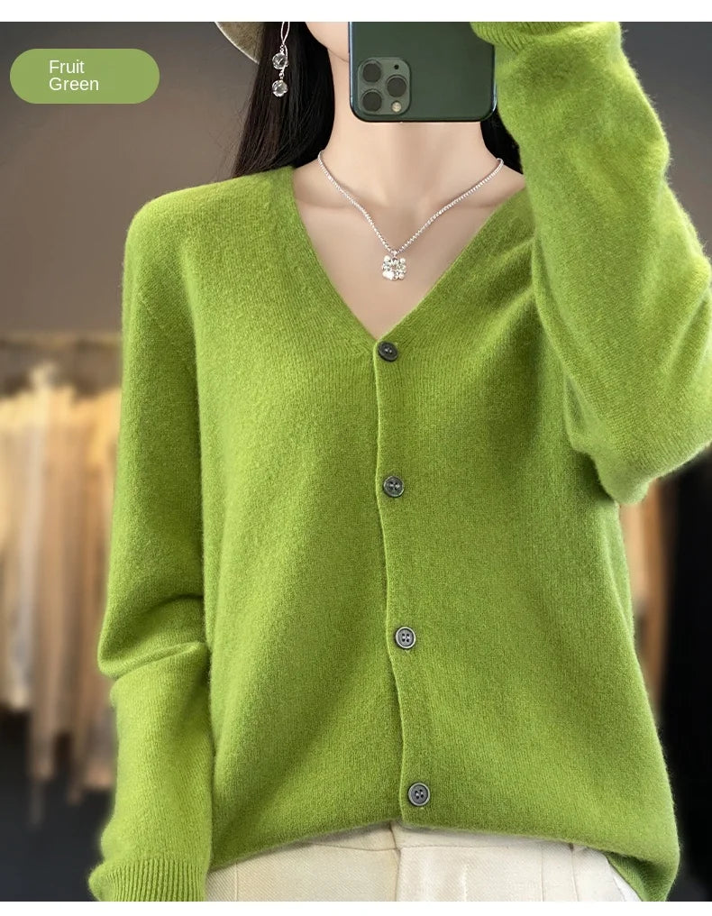 100 Merino Wool Knitted V-neck Sweater Women's Top Loose Korean Version Fashionable Versatile Autumn And Winter Cashmere Sweater