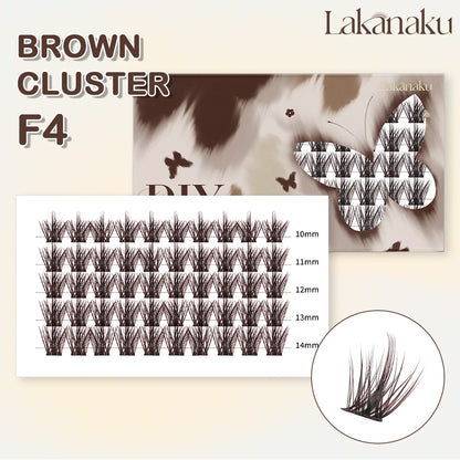 LAKANAKU Brown Cluster DIY Lashes Natural Soft Cashmere Brown Eyelashes Extension DIY False Lashes Save Time For Beginner Makeup F4 D MIX(10-14)