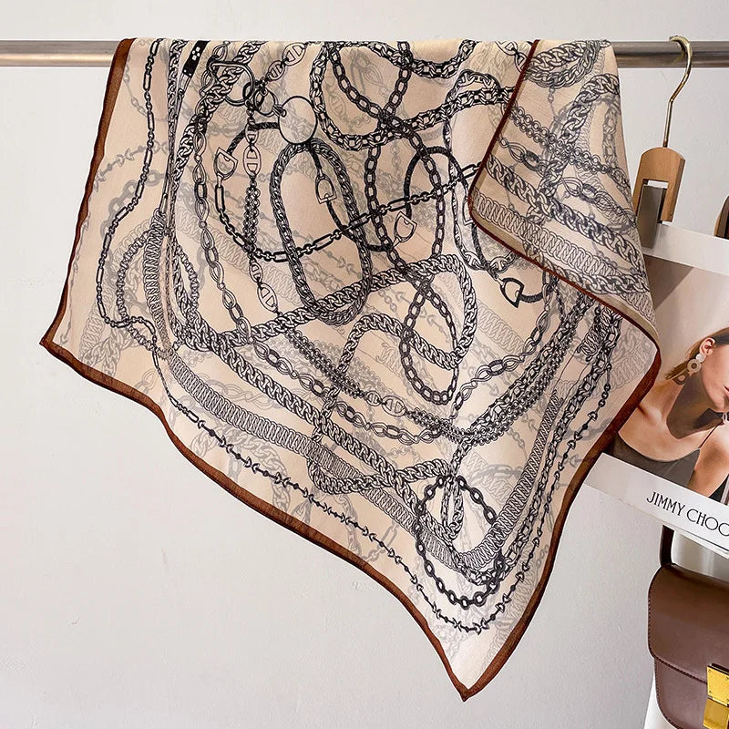 Fashion 70cm Cotton Square Scarf Women Floral Print Design Bandanas Lady Scarves Headband Accessories Handkerchief Hair QME175-01 65x65cm