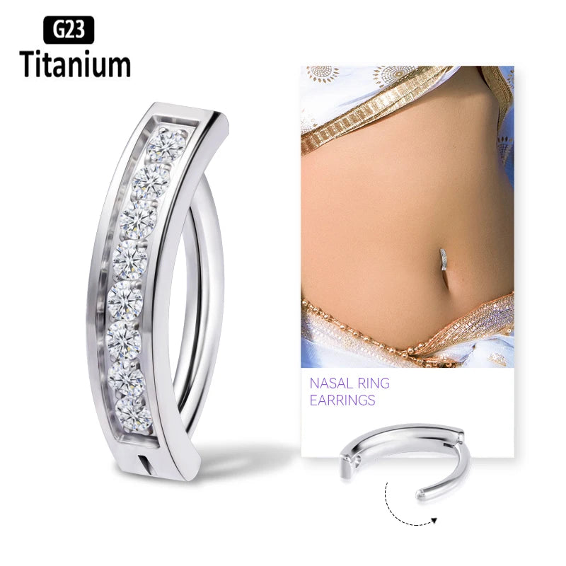 G23 Titanium Piercing 14G Belly CZ Button Ring Reverse Curved Navel Ring Women Bar Length Barbell Piercing Body Jewelry Earrings