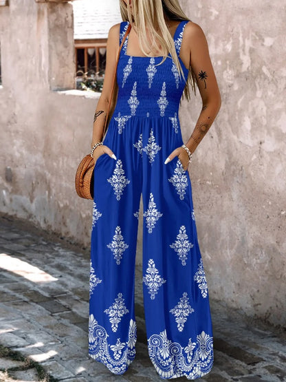 2025 Summer Female Jumpsuits with Pockets Fashion Printing Wide Legs High Waist Women's Rompers Sleeveless Strap Pants Trousers Badiee Stylez