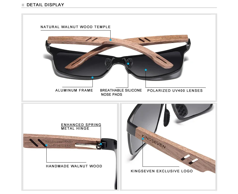 KINGSEVEN Vintage Polarized Men Wooden Sunglasses Wood UV400 Protection Fashion Square Sun Glasses Women Gafas De sol