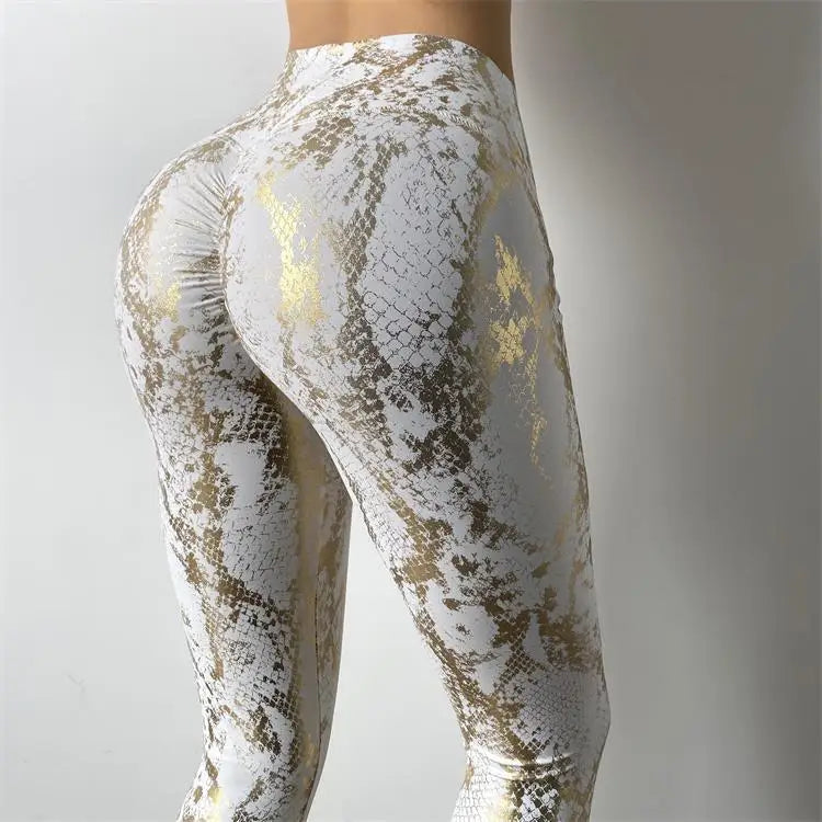 Snake Printed Yoga Pants Gilded Stretch Buttocks Sexy Casual Skinny Pants For Women High Waist Elastic Fitness Sporty Leggings