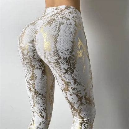 Snake Printed Yoga Pants Gilded Stretch Buttocks Sexy Casual Skinny Pants For Women High Waist Elastic Fitness Sporty Leggings