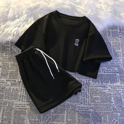 Summer Casual Fashion Embroidered Short Sleeve Shorts Set Women Loose Two Piece Comfortable Sports Set White Outwear Badiee Stylez