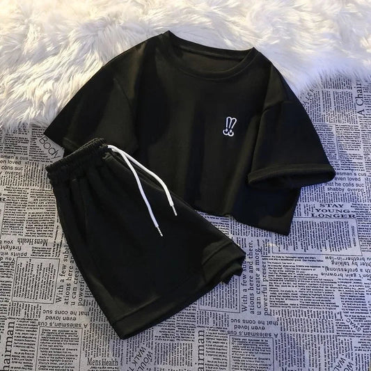 Summer Casual Fashion Embroidered Short Sleeve Shorts Set Women Loose Two Piece Comfortable Sports Set White Outwear Badiee Stylez