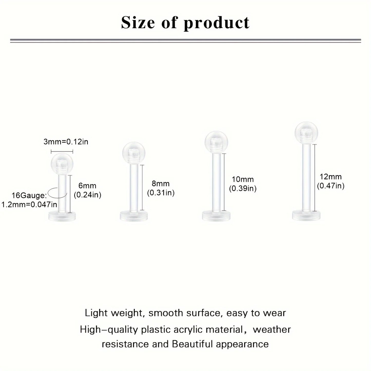 10~20pcs/Set Transparent Acrylic Bioflex Tragus Retainer Lip Studs Ear Helix Earring 6mm 8mm 10mm 12mm Body Piercing Jewelry Badiee Stylez