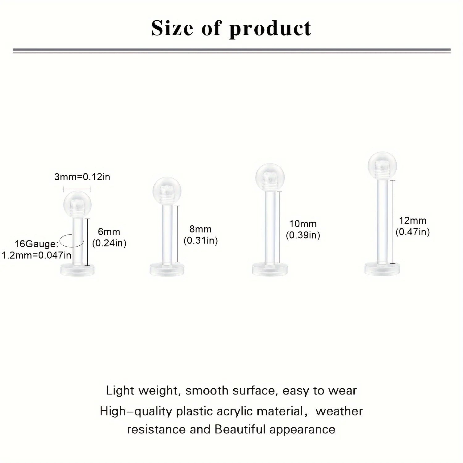 10~20pcs/Set Transparent Acrylic Bioflex Tragus Retainer Lip Studs Ear Helix Earring 6mm 8mm 10mm 12mm Body Piercing Jewelry Badiee Stylez