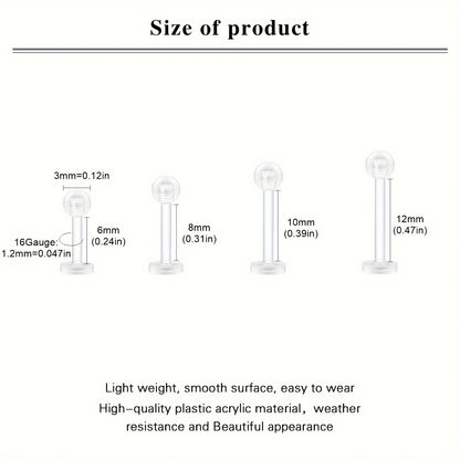 10~20pcs/Set Transparent Acrylic Bioflex Tragus Retainer Lip Studs Ear Helix Earring 6mm 8mm 10mm 12mm Body Piercing Jewelry Badiee Stylez