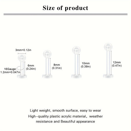 10~20pcs/Set Transparent Acrylic Bioflex Tragus Retainer Lip Studs Ear Helix Earring 6mm 8mm 10mm 12mm Body Piercing Jewelry Badiee Stylez