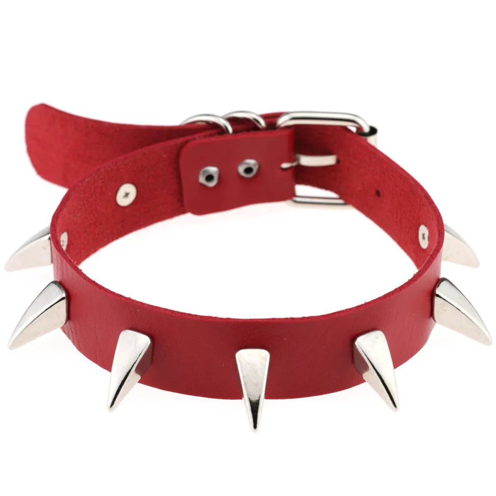 Punk Red Choker Necklace PU Leather Sexy Spiked Neck Strap Clavicle Collar Men Necklaces Hollween Women Y2K Jeweley Gift P091 red