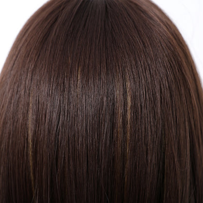 Brown Blonde Highlights Wigs Medium Length Wavy Synthetic Wig With Bangs Natural Body Wave Hair For Women Daily High Temperature
