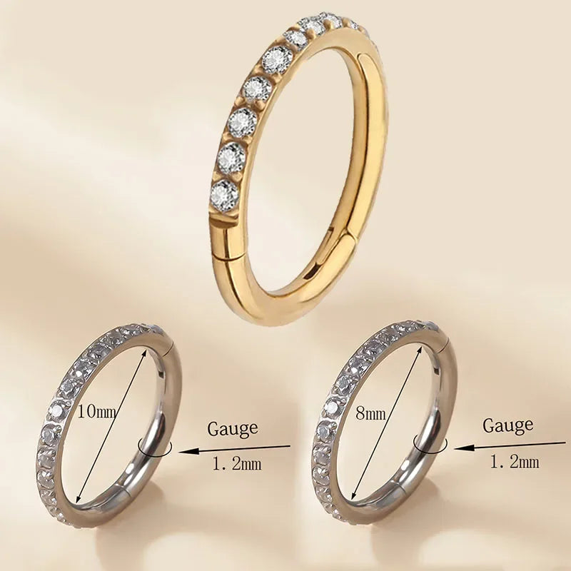 G23 Titanium Side Prong Set Half Circle Cubic Hinged segment Zircon Nose Cilcker Conch Piercing 6/8/10/11/12mm Hoops