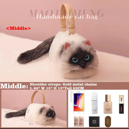 Women Exquisite Shoulder Underarm Bags Siamese Cat Bag Plush Cute Plush Crossbody Bag Female Winter Autumn Handbags Hot Middle