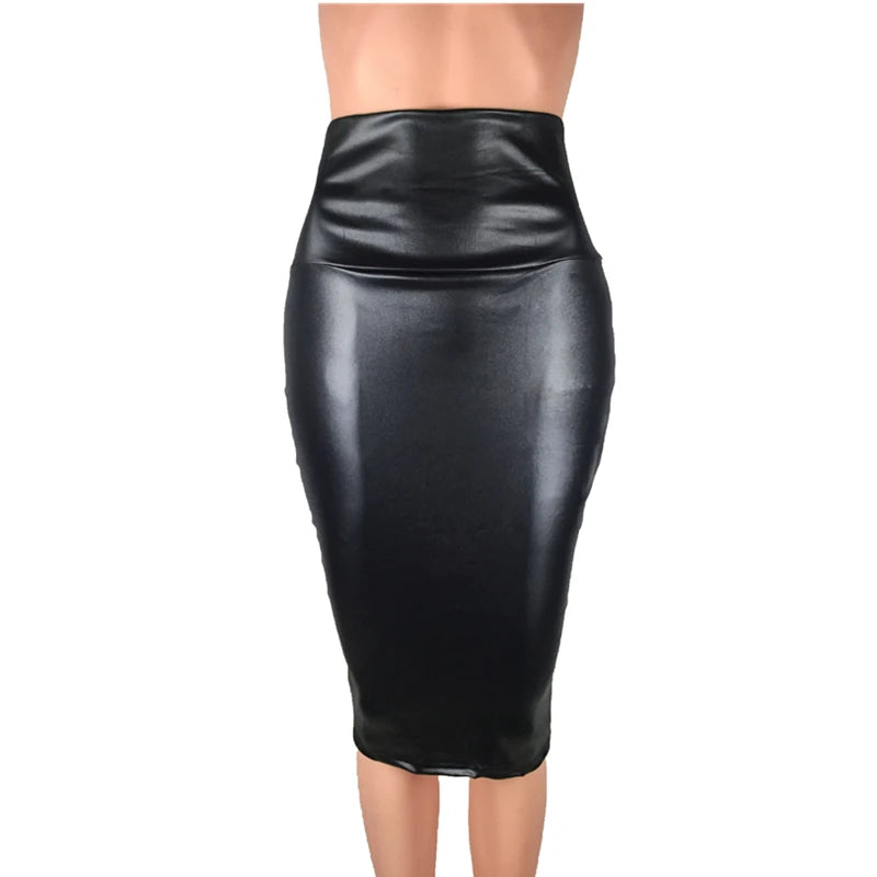 Leather Skirt Back Split Women Sexy Bodycon Pencil Skirt Sexy Office Lady Pencil Package Skirts High Waist Summer Long Skirt Black 01