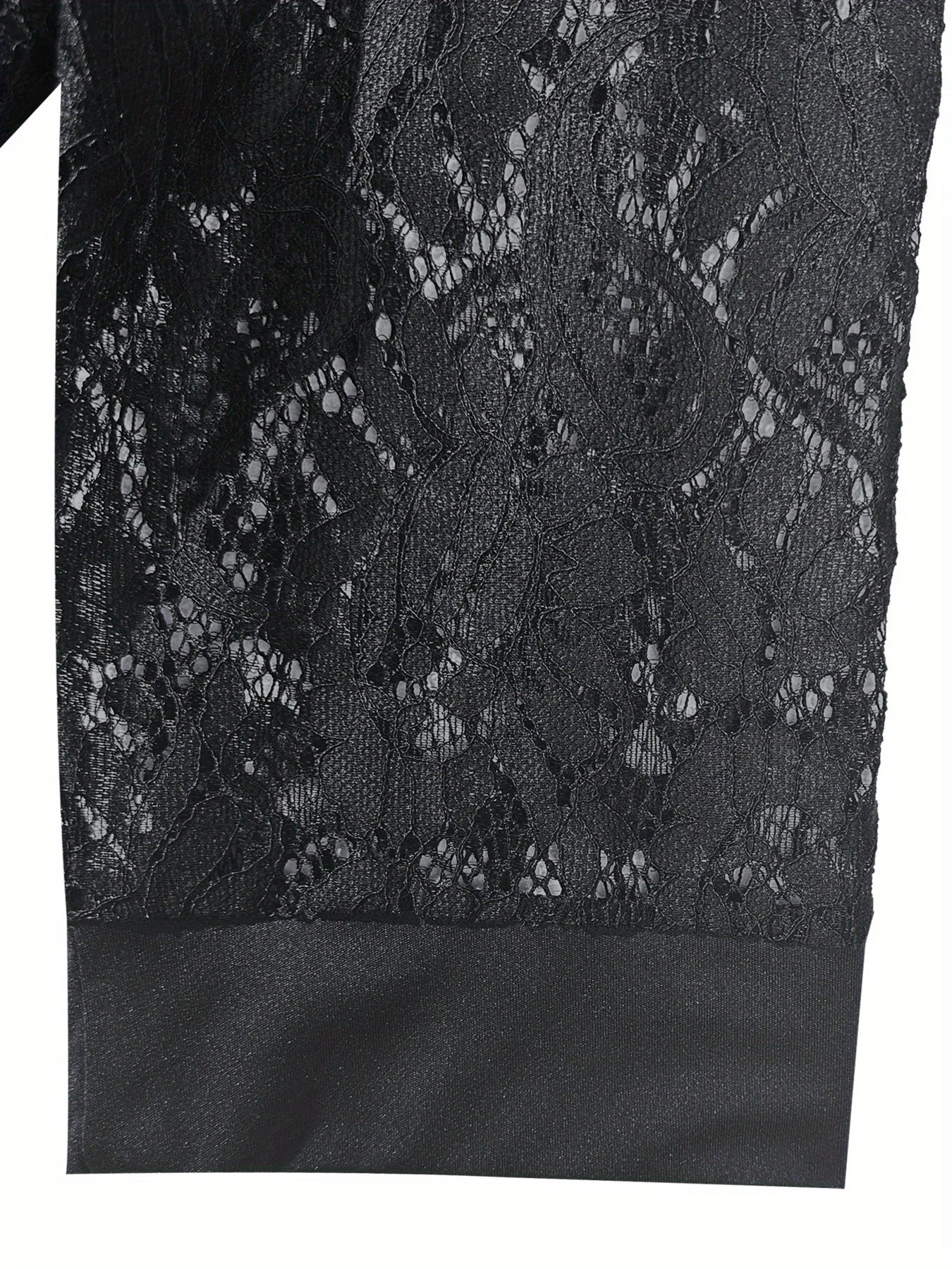 Plus Size Lace Jacket for Women Black Floral Pattern Casual Style Medium Stretch Fabric All Seasons Floral Pattern Cardigan