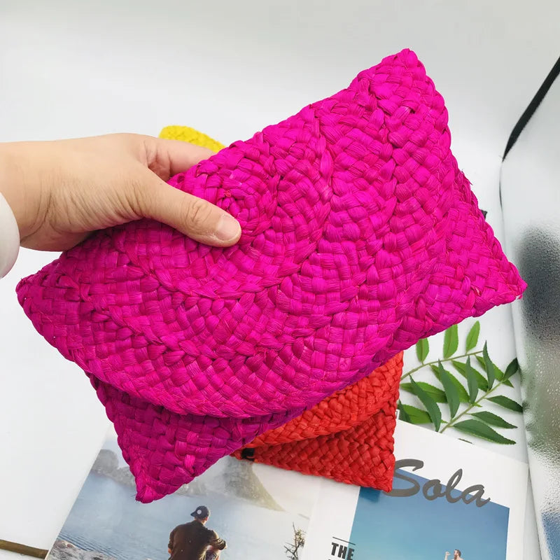 Corn Husk Weave Dinner Clutch Bag Women's Fashion Simple Solid Straw Large Purse Woman Summer Casual Vacation Ladies Wallet 2025 5