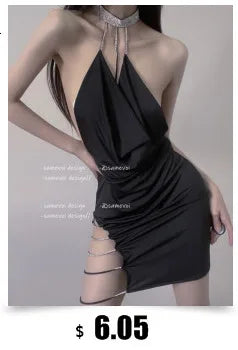 Summer New Women's Vintage Temperament Dark Green High Split Long Dress Wrapped Chest Sexy Fashion Elegant Hollow Set 8879