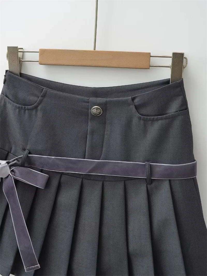 Women's Y2k A-line Pleated Skirt Vintage Plaid Mini Skirt Harajuku Korean Elegant Preppy Style Bow Skirts 2000s Clothes Summer