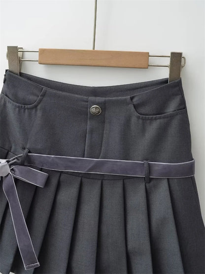 Women's Y2k A-line Pleated Skirt Vintage Plaid Mini Skirt Harajuku Korean Elegant Preppy Style Bow Skirts 2000s Clothes Summer