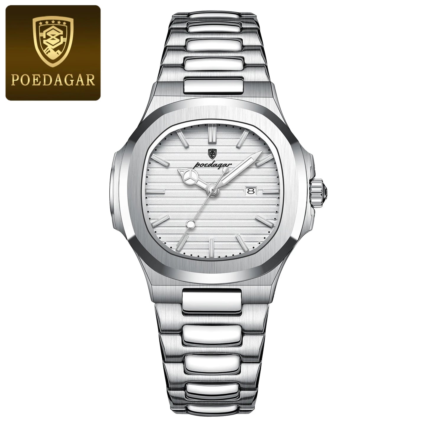 POEDAGAR Original Trendy Women's Watches Waterproof Luminous Date Ladies Wristwatch Stainless Steel Quartz Watch For Woman Reloj 789 Silver White