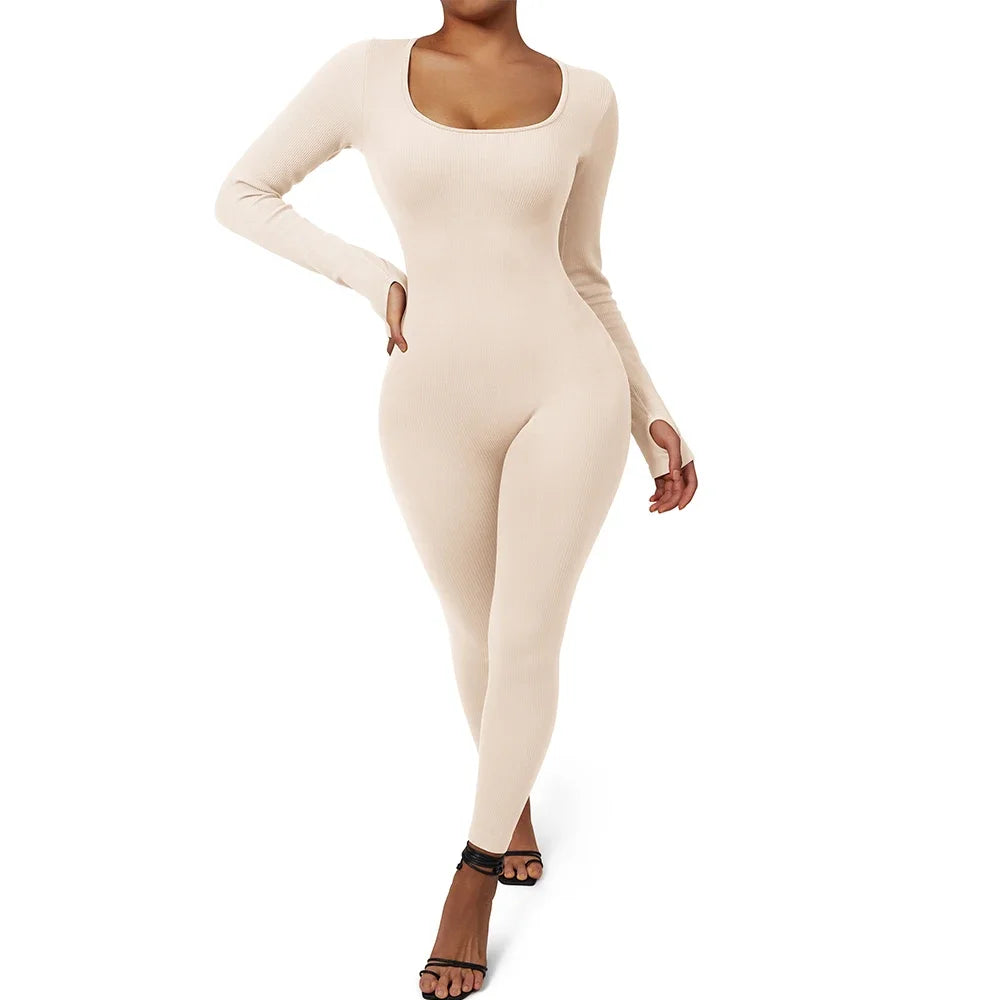 Long Sleeve Jumpsuit Women Bodycon One-piece Outfit Jumpsuit Square Neck Casual Streetwear Rompers Overalls playsuits Bodysuit Badiee Stylez