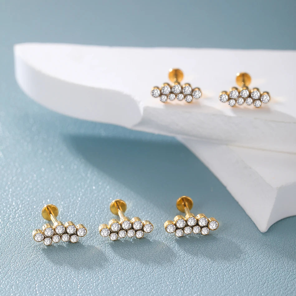 PVD Titanium PIERC Labret Stud Double CZ Paved Ear Cartilage Tragus Helix Earrings Lip Ring Daith Piercing Gift for Women