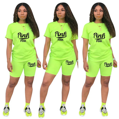 Hot Sale Of The Season round Neck Short Sleeve Printed Home Leisure Base Layer Set Multicolor Summer Bottoming Outfit Women's Sk Badiee Stylez