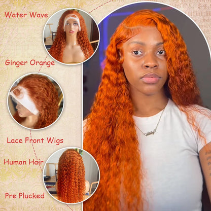 Water Wave Ginger Lace Front Wigs Human Hair 13x4 13x6 #350 Colored Wigs 100% Brazilian Human Hair Deep Curly Wigs Orange Ginger