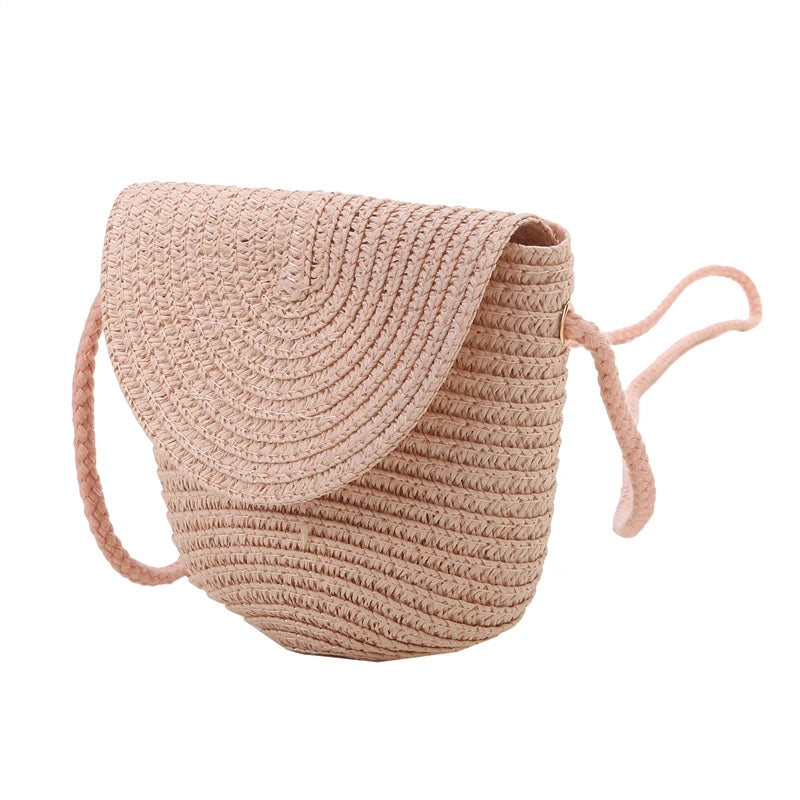Flip children's Bag Cute Grass Woven Handbag Little Girl Crossbody Fashion Cute Zero Wallet Summer Beach Shoulder Bags